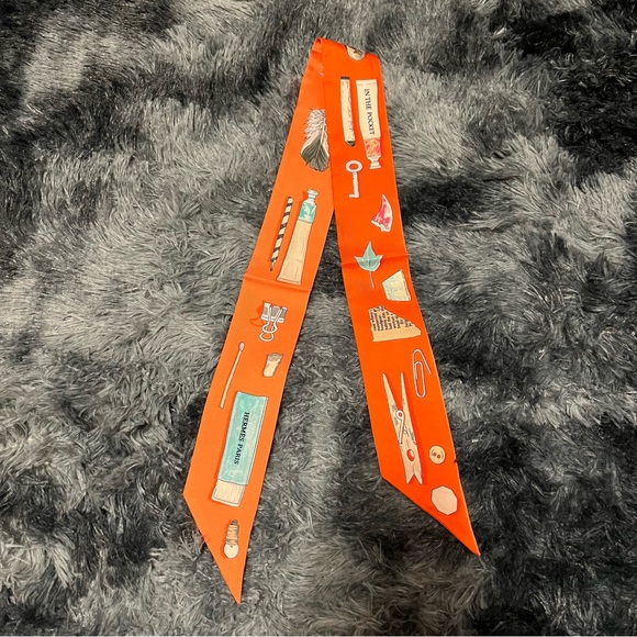 Hermes Orange Silk Scarf with Graphic Print - Picture 2 of 5